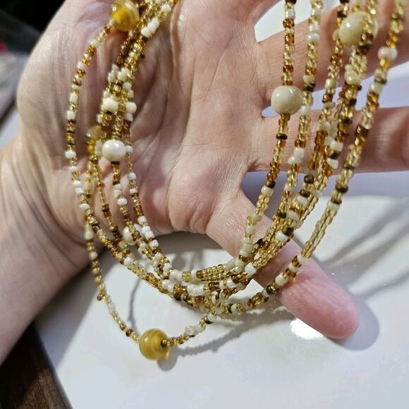 *Sale* Seed Bead Necklace Multi Strand Tone Glass Bohemian Neutral 18-20.5" - Picture 2 of 12